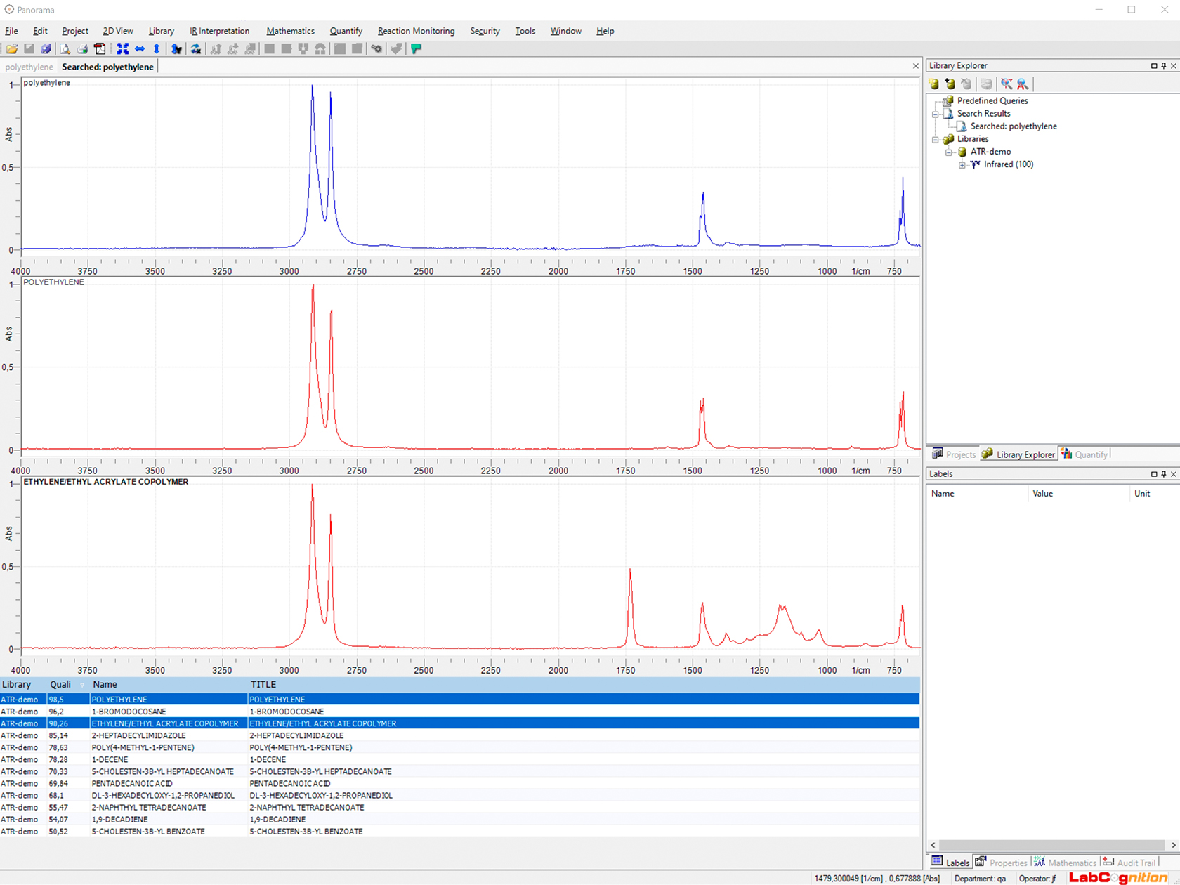 Library-Search add on module Software interface showing the add on module for library spectrum search